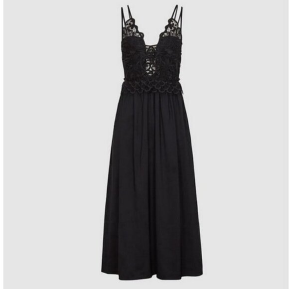 💕REISS💕 Serena Lace Bodice Midi Cocktail Dress ~ Black 4 US NWT - Picture 6 of 13